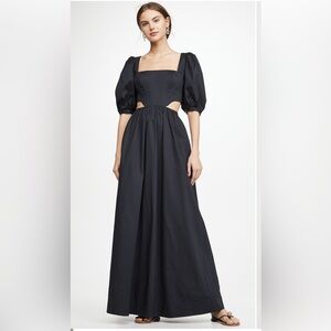 NEW STAUD Astro Dress Black Maxi with Puff Sleeves Size S
